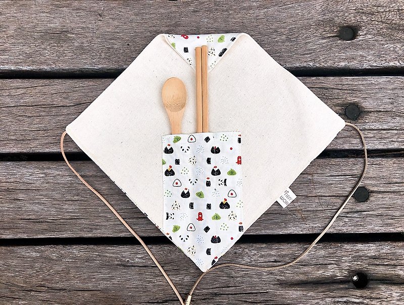 New zephyr cutlery set (with wood cutlery) - beige rice balls - ตะเกียบ - ผ้าฝ้าย/ผ้าลินิน 