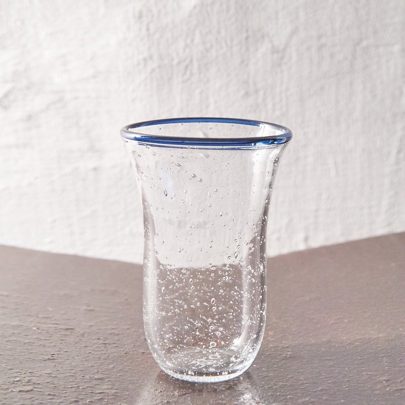 [3、co]手作りバブルグラス（大） - 青い辺 - 花瓶・植木鉢 - ガラス 透明