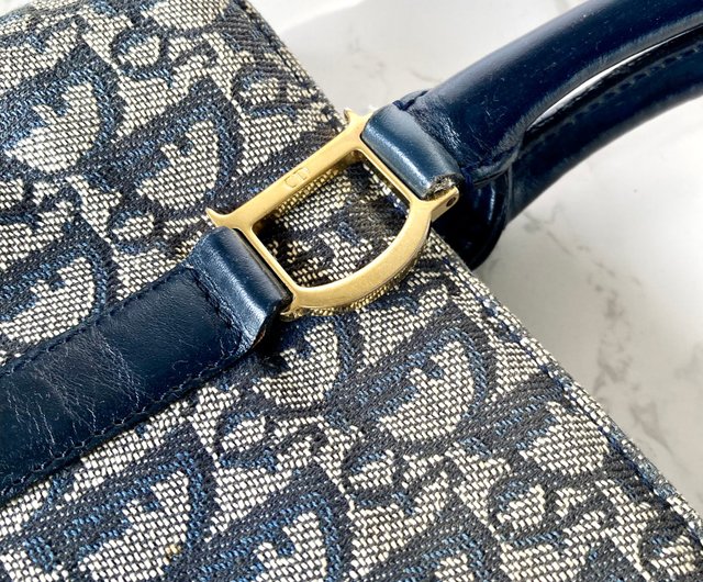Dior ダークブルー ショルダーバッグ LA LUNE】中古 Christian Diorブルーオールドフラワー トート