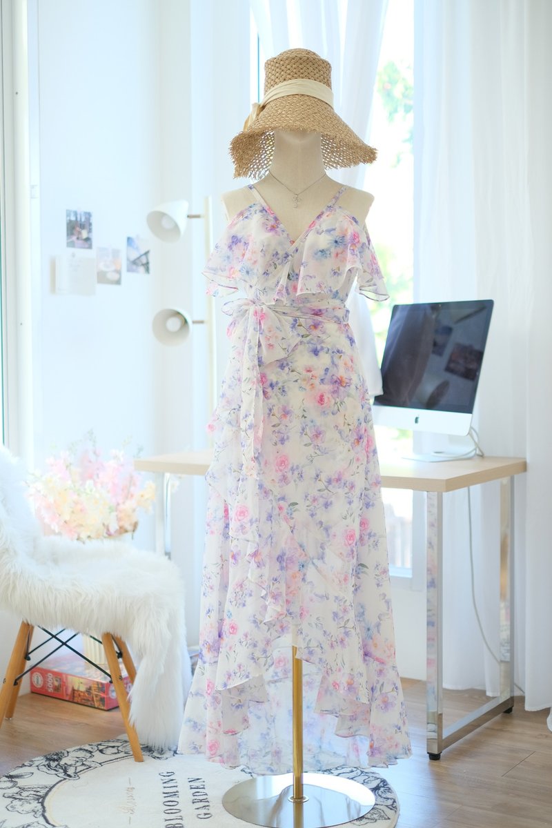 White floral bridal dress Bridesmaid dress High Low dress Wedding dress - 禮服/小禮服 - 聚酯纖維 白色