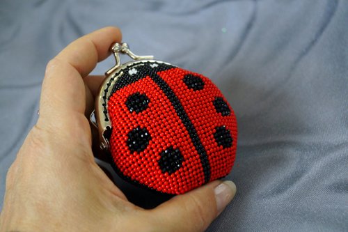 Beaded coin purse beaded wallet Ladybug