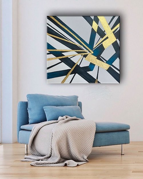 JuliaKotenkoArt Abstract Line and Gold Oil Painting on Canvas Wall Ar Picture for Living Room