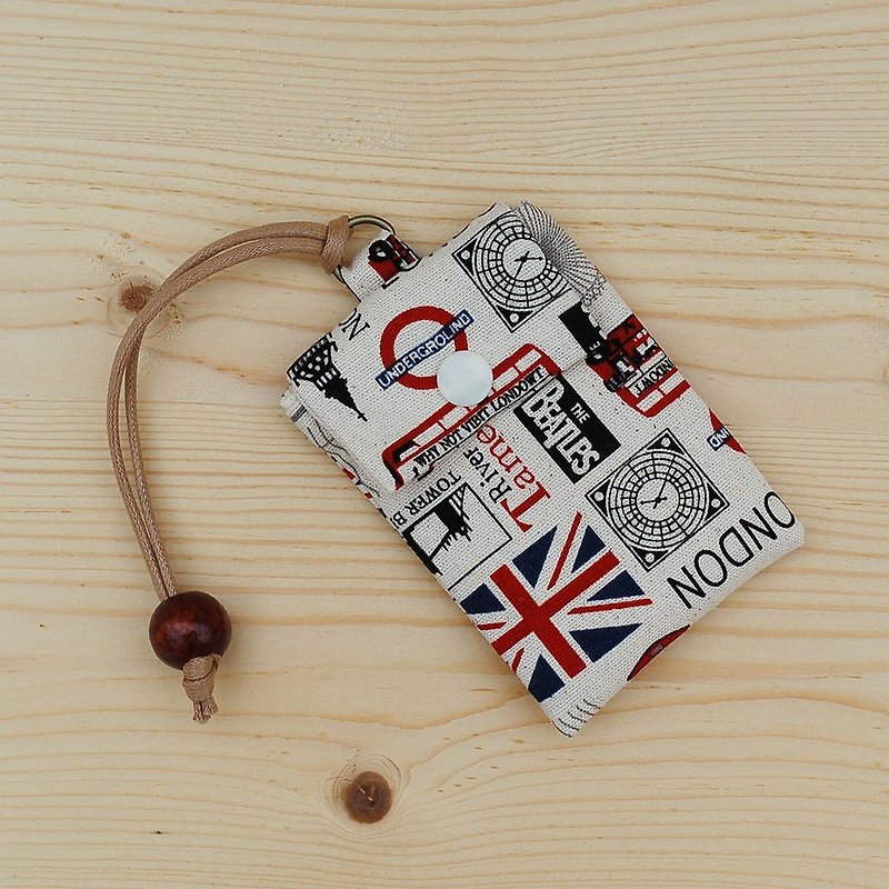 British clock card bag / card holder business card bag - ที่ใส่บัตรคล้องคอ - ผ้าฝ้าย/ผ้าลินิน สีแดง