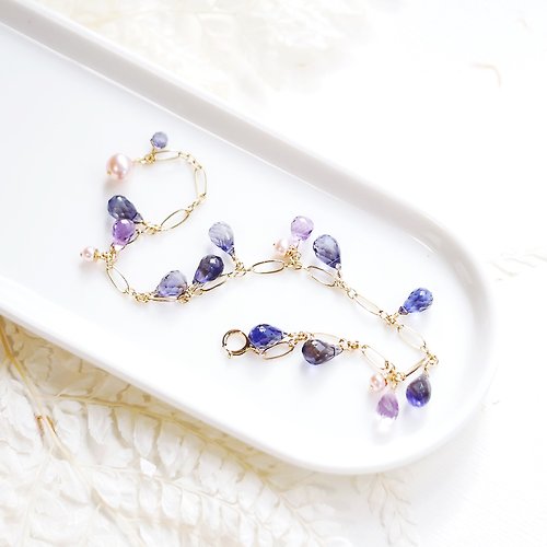 一抹月光 Emoonstone 幻紫綢緞 華麗多寶石手鍊水晶