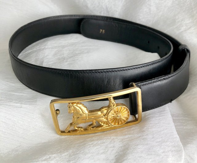 日本直送 名牌中古包 】CELINE セリーヌ ベルト ブラック 馬車