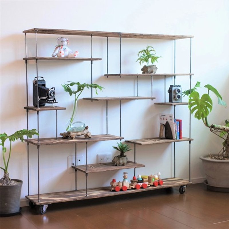 wood iron shelf 1140*1200*225 brown - Bookshelves - Wood Brown