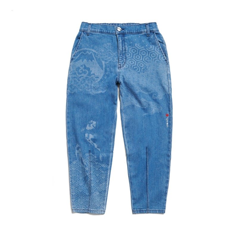 Edo Katsu Japanese Men's Laser Bell Jeans (Light Blue) #pants - Men's Pants - Cotton & Hemp Blue