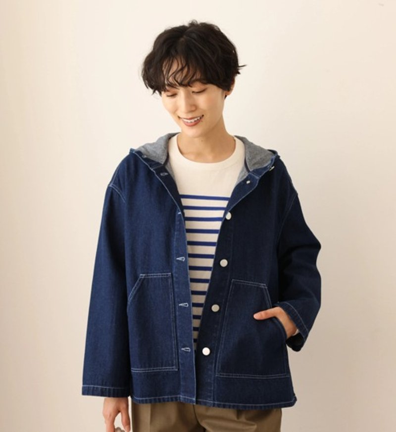 Highly versatile denim jacket with hood, cotton, 241002-1 - เสื้อแจ็คเก็ต - ผ้าฝ้าย/ผ้าลินิน 