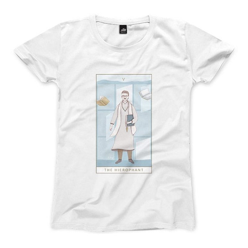 V｜The Hierophant - 白 - 女版T恤 - 女 T 恤 - 棉．麻 