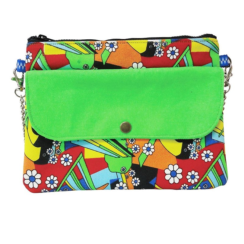 Colorful emerald pouch - กระเป๋าแมสเซนเจอร์ - ผ้าฝ้าย/ผ้าลินิน สีเขียว