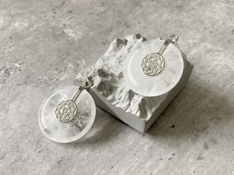 【Flower of life. White crystal safety buckle. Ear hooks] white crystal, ear hooks, ear hooks | Silver, titanium steel - Earrings & Clip-ons - Other Materials White