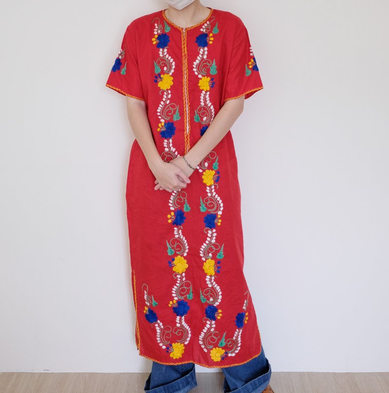 Vintage Ethnic Flower Hand Embroidered Robe Dress - One Piece Dresses - Cotton & Hemp 