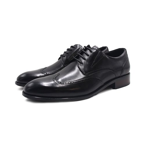 米蘭皮鞋Milano PQ(男)壓紋綁帶木頭跟德比鞋 男鞋-黑色