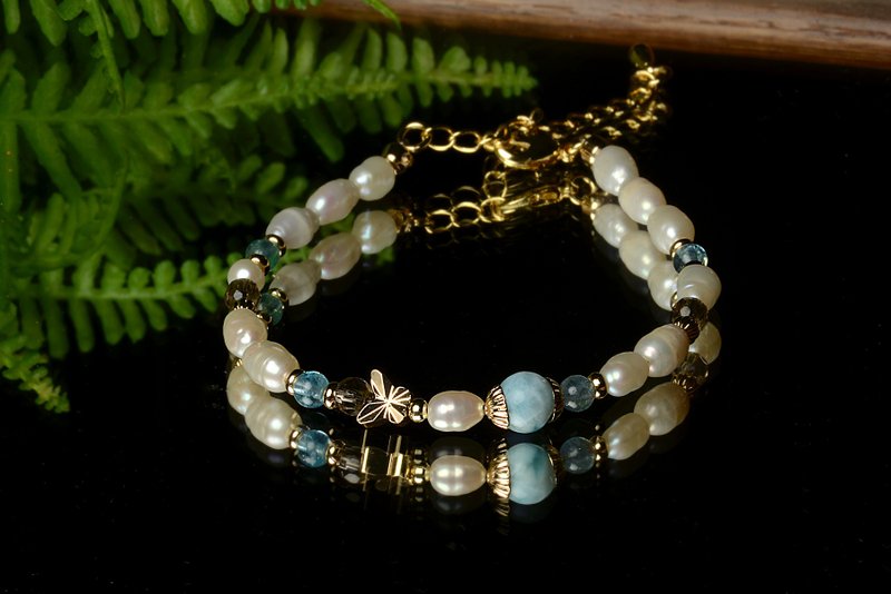 【Shenshan Crystal Mine】Light Leaping Spray/Lalima/Pearl//Blue Apatite/Citrine - Bracelets - Crystal Blue