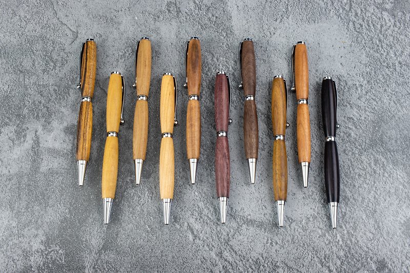 Wooden hand-rotating ball-point pen with laser engraving, customized wood pen [7 series silver] - Ballpoint & Gel Pens - Wood Multicolor