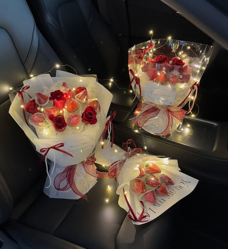 2025情人節新款 草莓玫瑰花束 不能莓有你 - 乾燥花/永生花 - 植物．花 