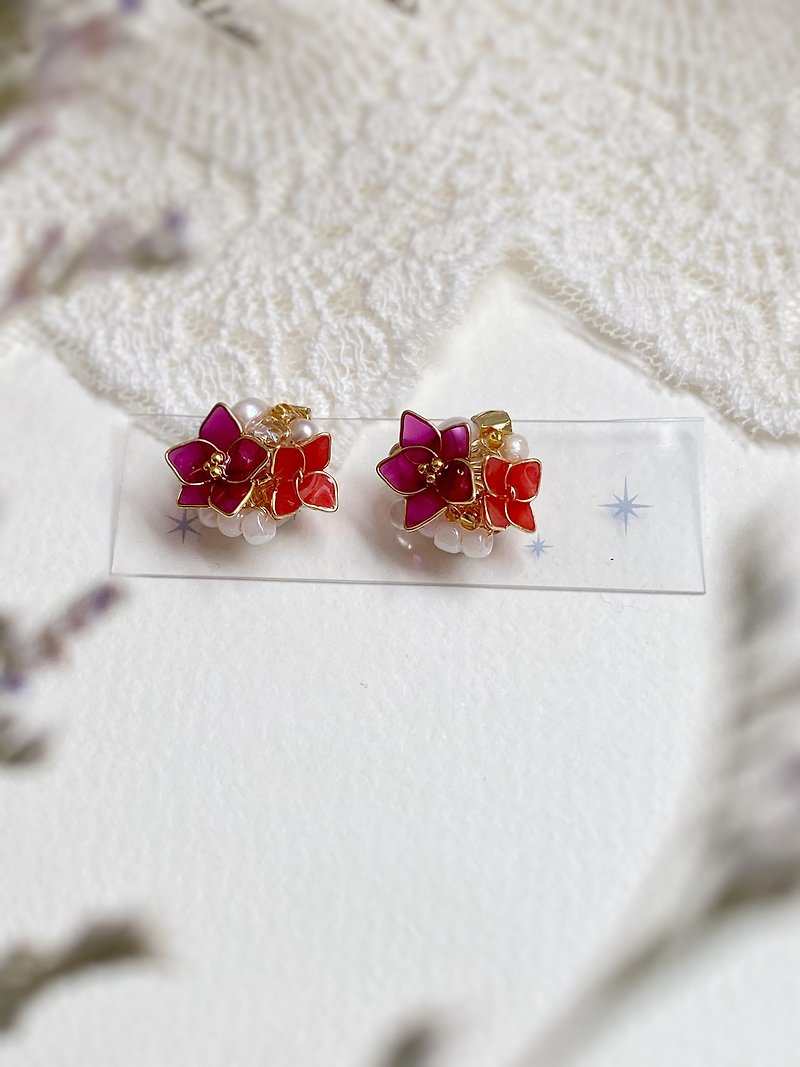 Autumn jewelry box in stock | Earrings can be changed into clip-on earrings pearls - ต่างหู - เรซิน สีม่วง