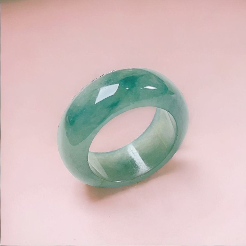 冰種飄花翡翠戒指戒圈 | 國際9圍 | 天然緬甸玉翡翠A貨 - 戒指 - 玉石 綠色