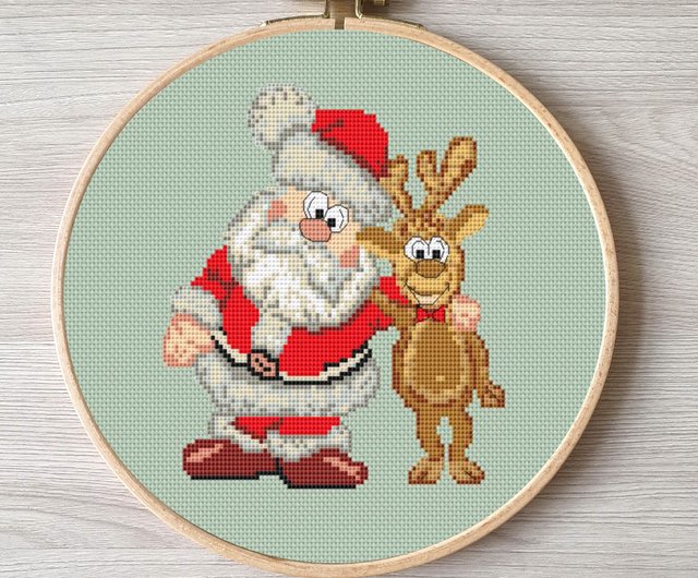 大きなクリスマスストキング　サンタクロース　手刺繍 クロヤギシロヤギ｜[完成品]サンタクロースの刺繍オーナメント _