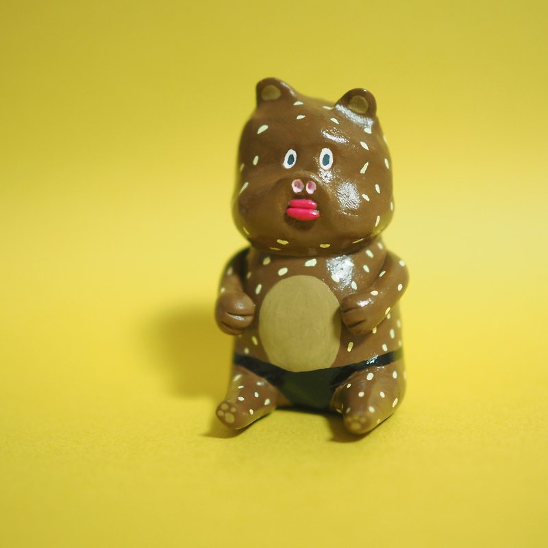 Black pants bear - Stuffed Dolls & Figurines - Clay Brown
