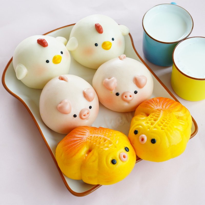 Meiji Mantou Auspicious Three Treasures Fresh Milk Shaped Red Bean Buns in a box of 6 pieces - อื่นๆ - วัสดุอื่นๆ สีเหลือง