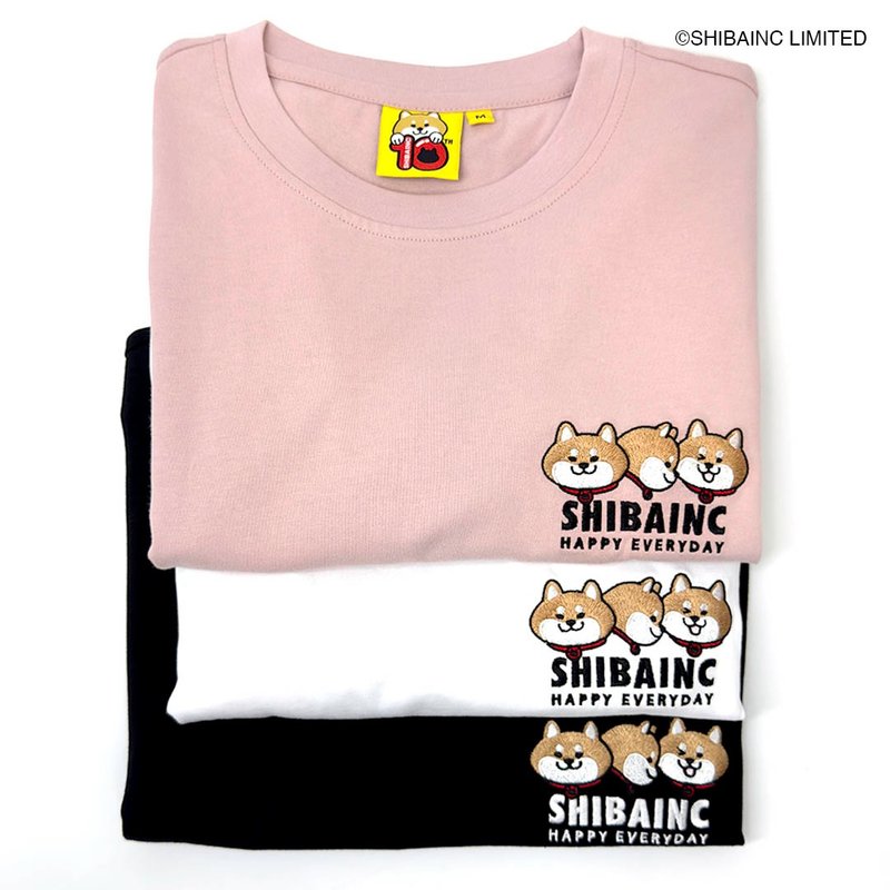 SHIBAINC 柴犬工房 - SHIBE雪比 3頭可愛 刺繡 T恤 tee t-shirt - 帽T/大學T - 棉．麻 灰色