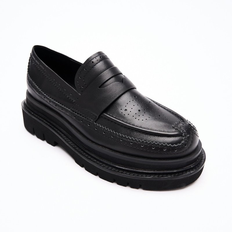 VATIC PENNY LOAFER BROGUE POLISHED BLACK Carved casual loafers - Men's Oxford Shoes - Genuine Leather Black