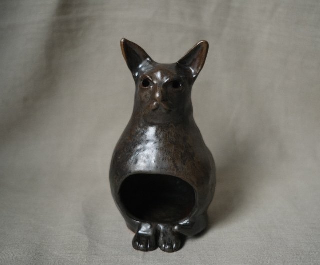 古代の鉱山地域の猫、キャンドルホルダー、花器 - ショップ halfhalf-pottery キャンドル・燭台 - Pinkoi