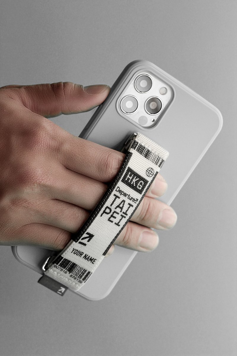 客製化禮物 D-Strap | 最舒服的手機帶【機票-黑白】iPhone 15 - 手機殼/手機套 - 聚酯纖維 