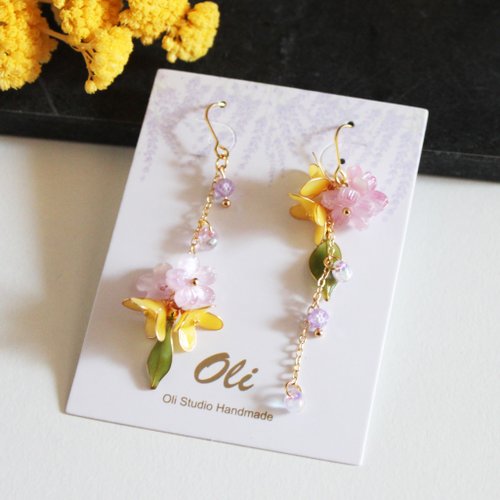 Oli studio 【櫻花與桂花耳環】 櫻花不對稱耳環 耳環/耳夾