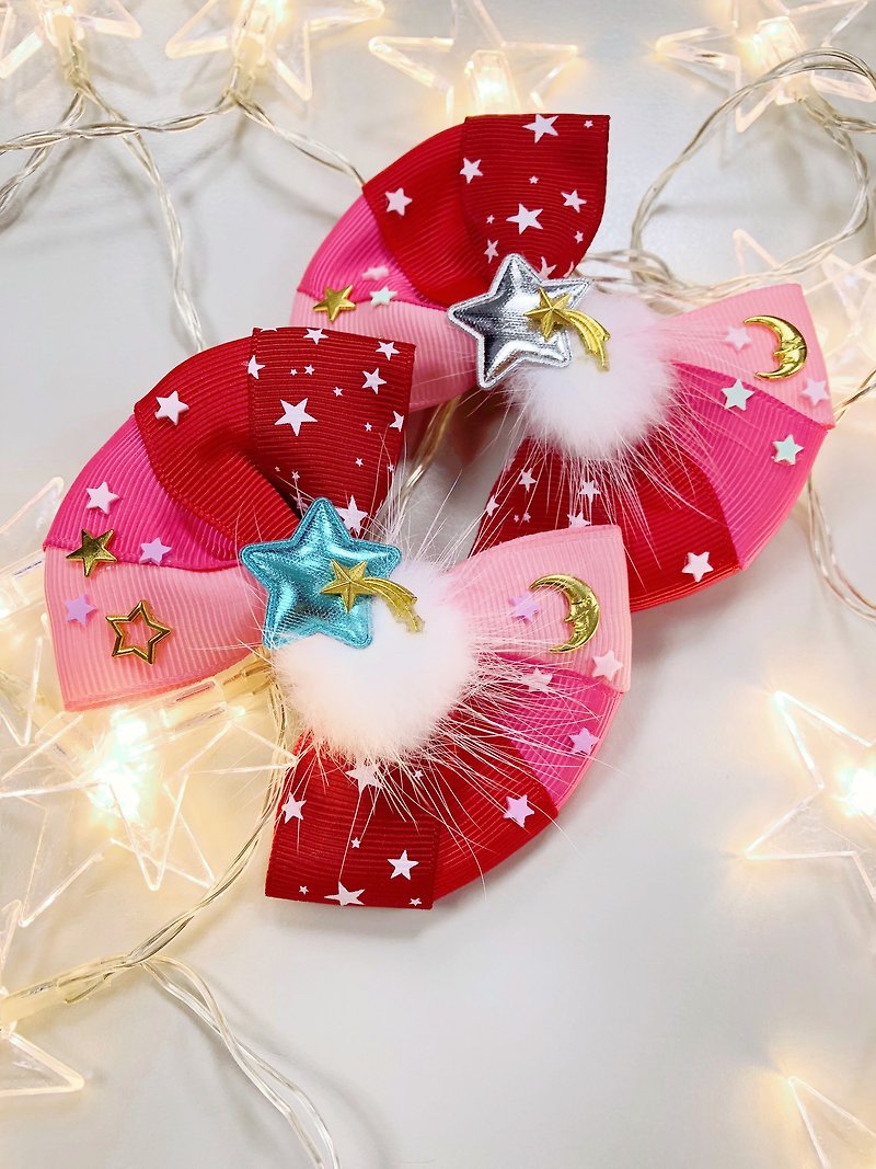 Glossy Star Meteor Shiny Bow Child Clips Kids Hairpin - Hair Accessories - Other Materials Red