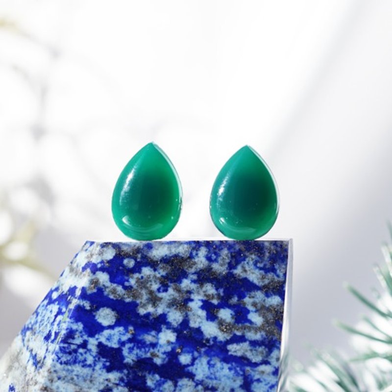Green Onyx 14mm Pear Shape Stud Earrings Bette - Earrings & Clip-ons - Gemstone Green