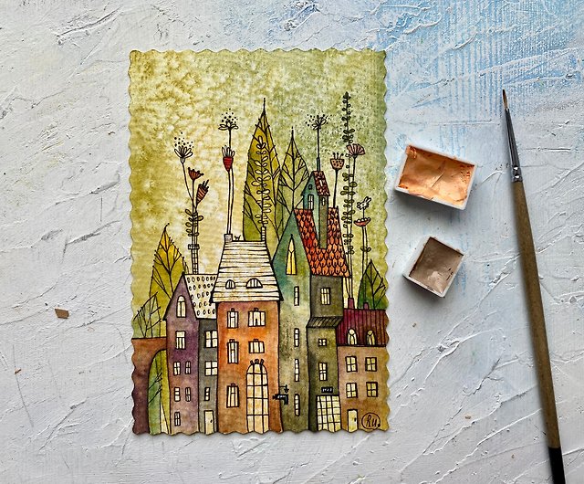Cute Painting Small Original Painting Cute House Decor Colorful Wall Art  Houses Painting Abstract Painting Mixed Media Art Whimsy -  Norway
