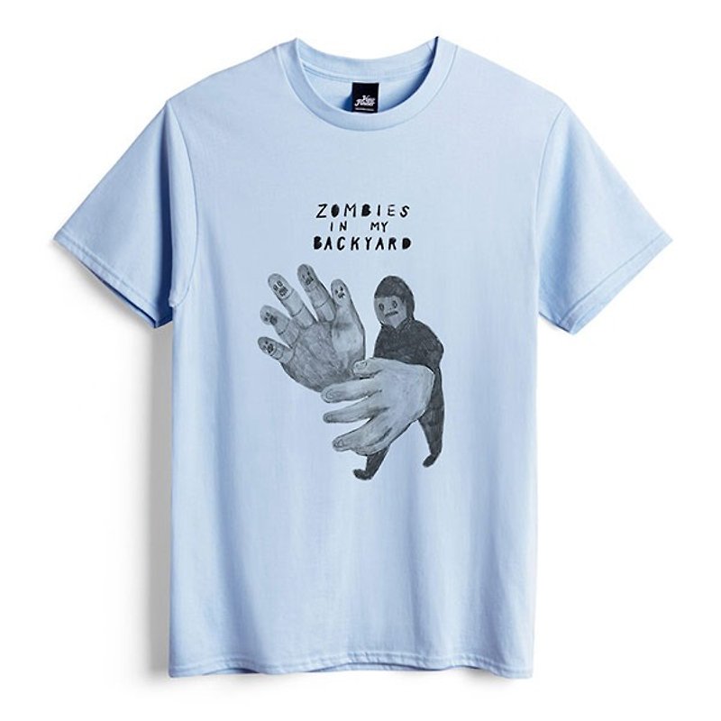 ステファンと彼の大きな手-ウォーターブルー-ニュートラルTシャツ - Tシャツ メンズ - コットン・麻 ブルー