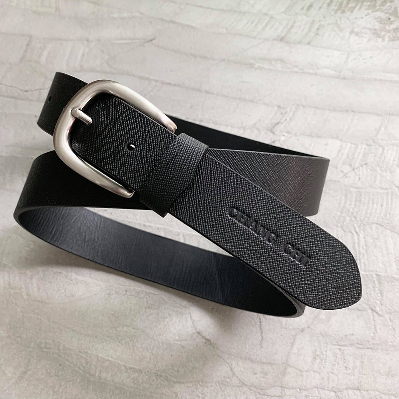 Belt customized black cross pattern customized gift - เข็มขัด - หนังแท้ สีดำ