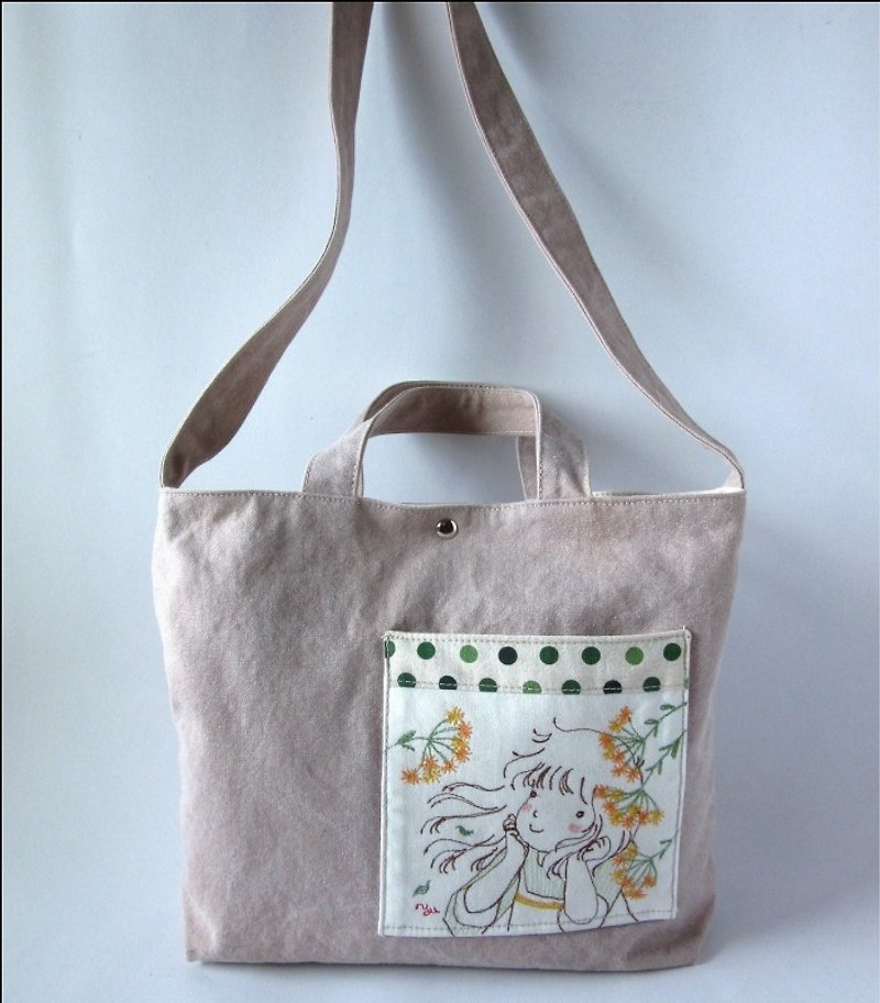 Looking forward to-long and short dual-purpose tote bags, shoulder bags, handbags (customized) - Messenger Bags & Sling Bags - Cotton & Hemp Gray