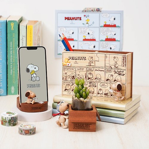 Wooderful life 【Peanuts史努比】Snoopy 木製筆筒 / 手機座 / 盆器 (不含植物)
