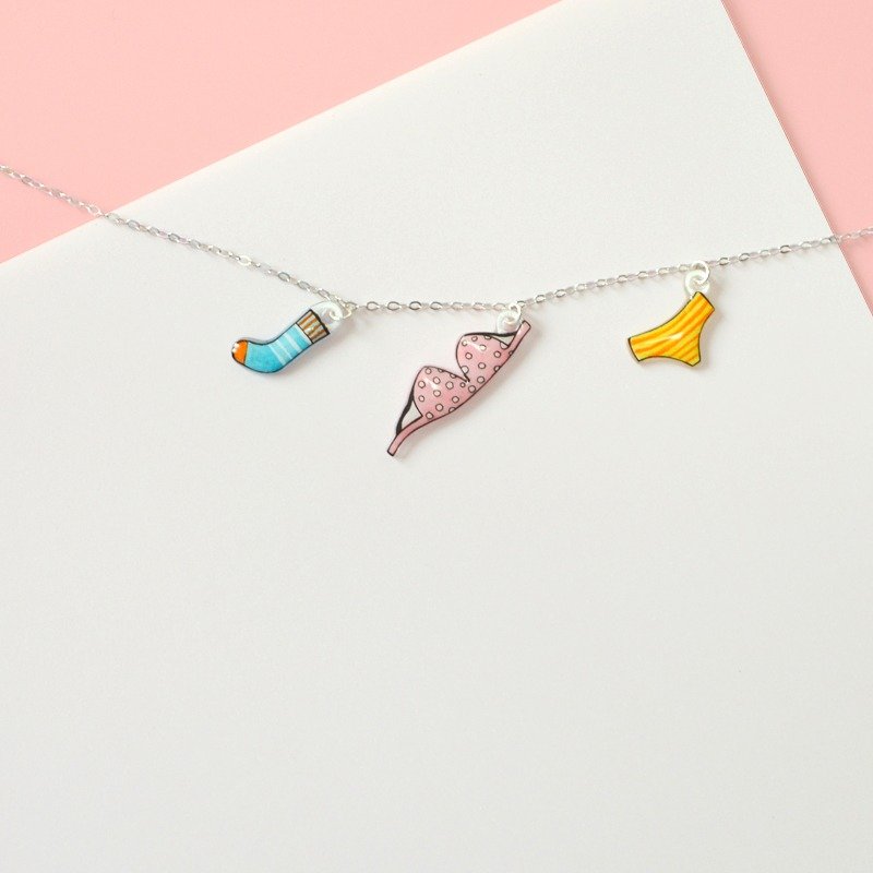 Great clothesline fresh hand-painted 925 sterling silver chain necklace clavicle birthday gift - Necklaces - Other Metals Pink