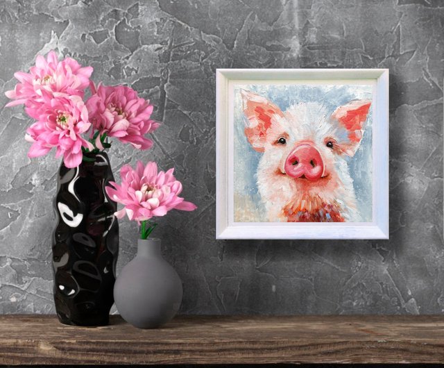 豚オリジナル油絵家畜アート面白いポートレート壁アート手工油