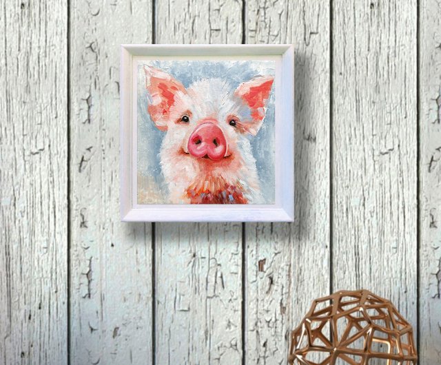 豚オリジナル油絵家畜アート面白いポートレート壁アート手工油スケッチ