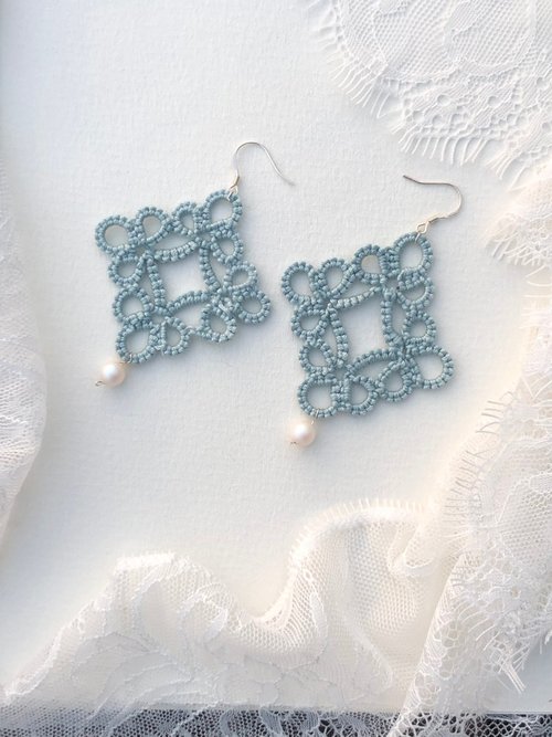 c'est chouette colour and design Swarovski 珍珠蕾絲梭織耳環 | 感性知性 | 粉柔藍綠 | 原創手作