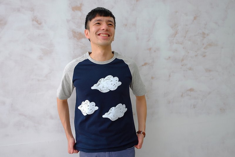 漂浮貓－中性純棉T-Shirt - 中性衛衣/T 恤 - 棉．麻 藍色