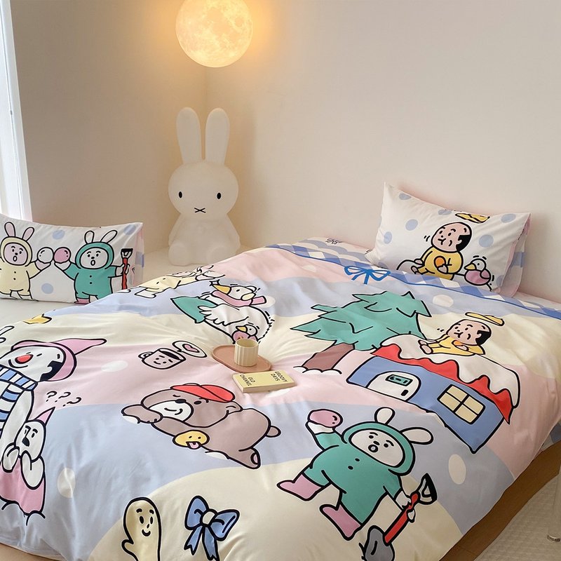超可愛日系冬日夥伴100%純棉床上寢具四件套 - 寢具/床包 - 棉．麻 多色