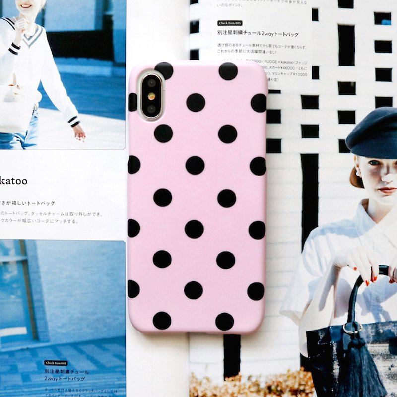 Pink black dot phone case - เคส/ซองมือถือ - วัสดุอื่นๆ สึชมพู