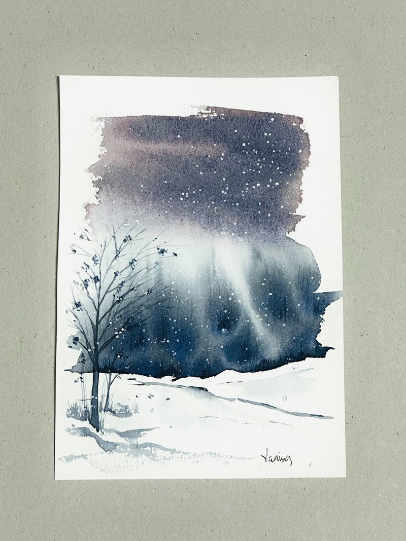 【藍紫山景】水彩畫/卡片/掛畫/風景畫/療癒畫/原創手繪 - 卡片/明信片 - 紙 