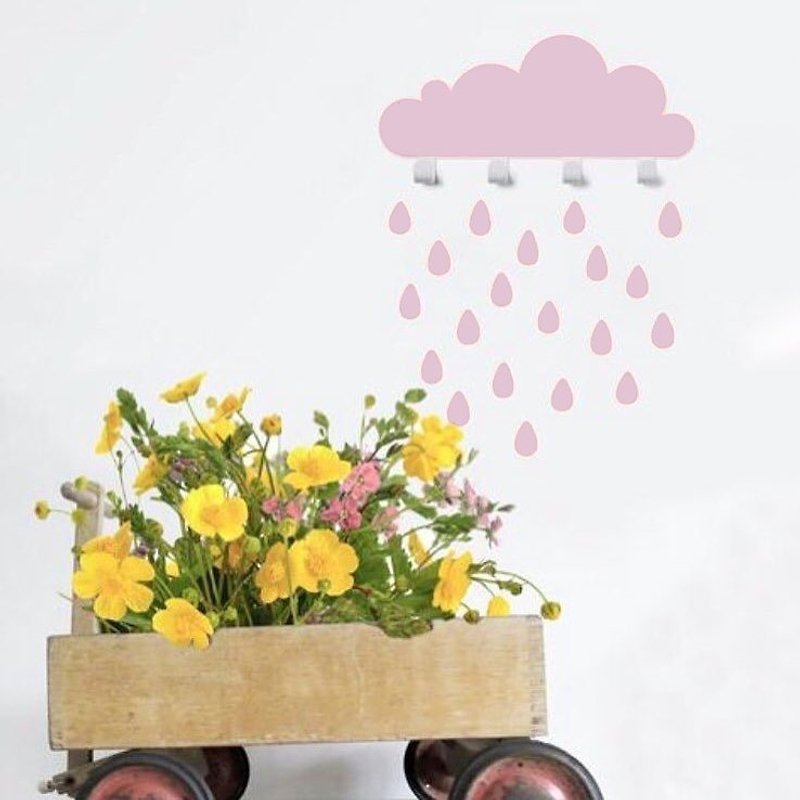 Spain Tresxics Big Clouds Small Raindrops Hook + Wall Sticker (Pink) - Items for Display - Other Metals Pink