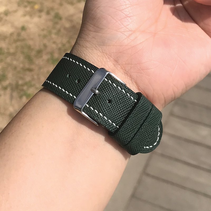 【Apple Watch Strap】Dark Green Saffiano | Luxury | Handmade Leather in Hong Kong - สายนาฬิกา - หนังแท้ สีเขียว