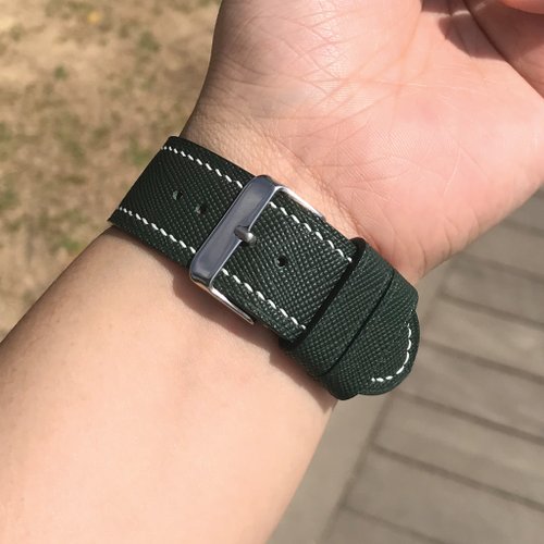 Bara Asah Workshop 【AppleWatch錶帶】綠色十字紋牛皮/法國防汗皮/真皮皮革