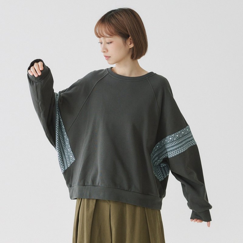 【Simply Yours】図案パッチワークトップス 暗灰色F - トップス - コットン・麻 グレー