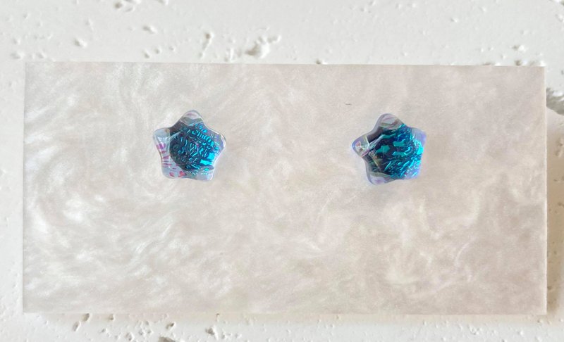 Glass sea teardrop star earrings Silver plated earrings ring Stone stone Gemstone light jewelry semi-precious Gemstone - Earrings & Clip-ons - Gemstone Blue